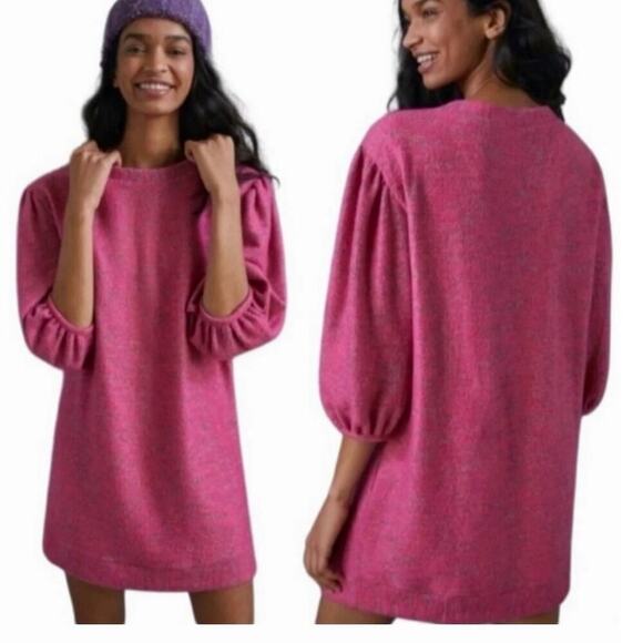 SATURDAY SUNDAY ANTHROPOLOGIE TUNIC DRESS LYLA COZY PINK BALLOON SLEEVE SZ M NWT - Picture 13 of 16